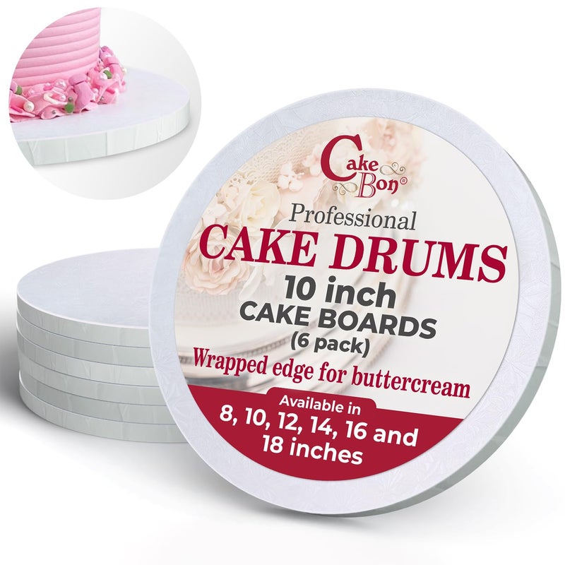 Cakebon Cake Boards by Cakebon - Sturdy 1/2 Inch Thick Cake Drums - Professional Fully Wrapped Edges White 6-Pack - Cake Base Cake Boards 10 Inch Round - Image 1
